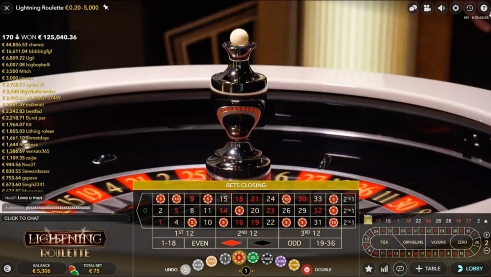 online gameplay of lightning roulette